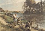 Bord Canvas Paintings - Laveuses au bord de la Marne